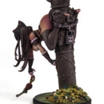 Back view of Black Cat resin miniature with painted hair texture and column in the Kingdom Death style